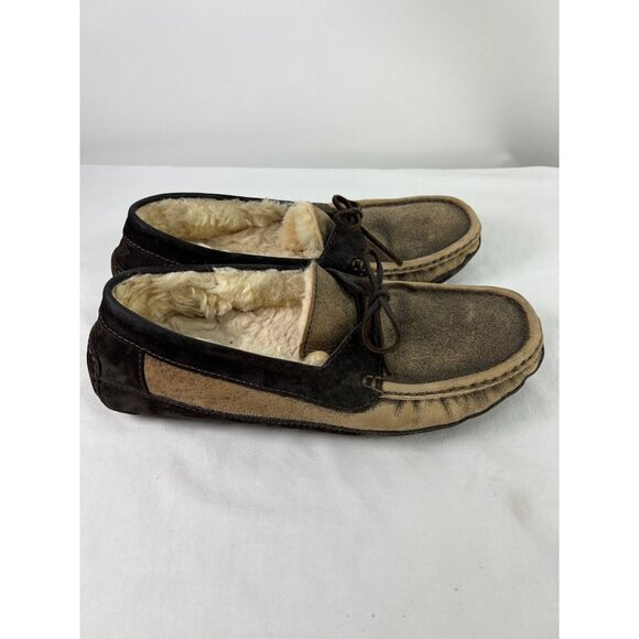 Mens UGG Byron Suede Moccasin Slippers Sz 12 Brown Shearling Lining - Picture 1 of 8